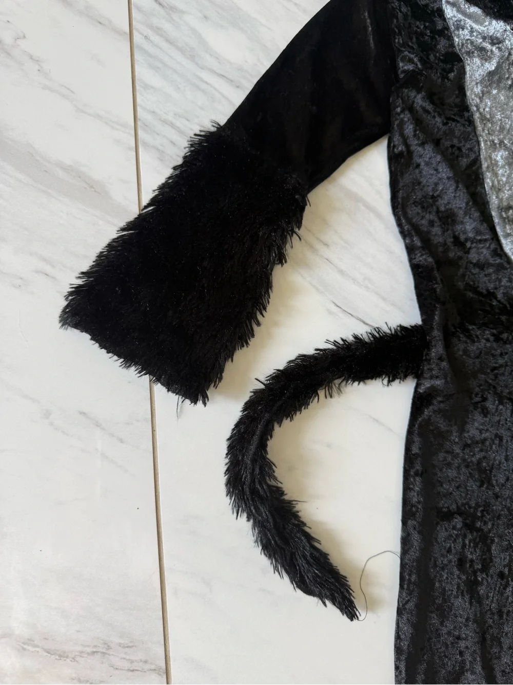Spirit Kids Black Cat Costume Small Furry Velour Jumpsuit Tail Halloween size S